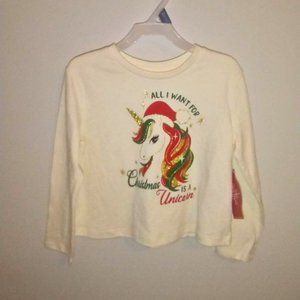 Holiday Time girl Shirt ALL I WANT FOR CHRISTMAS IS A UNICORN size XS 4/5 K-102